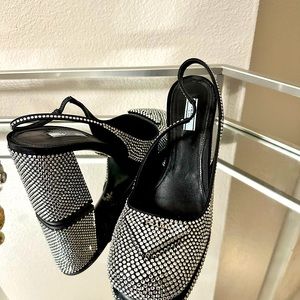 Prada Black Satin Crystal Embellishments Slingback Pumps it , size 11.5